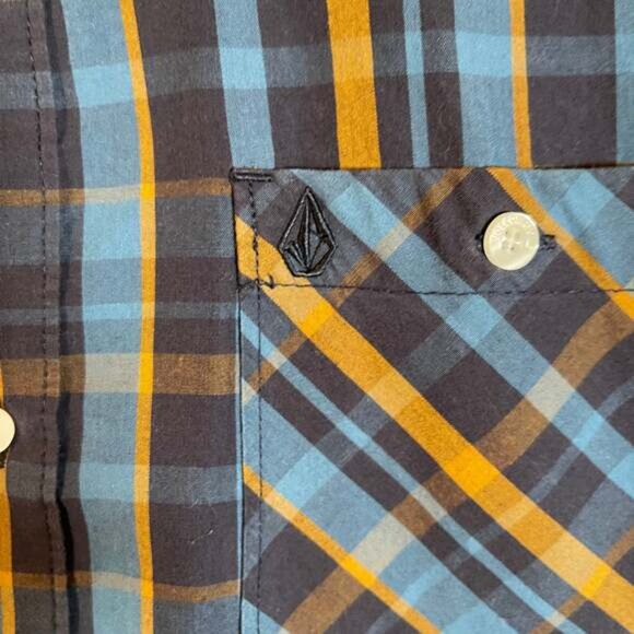 Volcom Blue Yellow Plaid Long Sleeve Button-Up Shirt Size XL - Picture 4 of 5